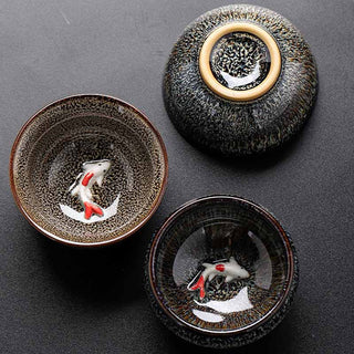 Buddha Gift Small Koi Fish Kiln Change Chinese Jianzhan Ceramic Teacup Kung Fu Tea Cup 60ml
