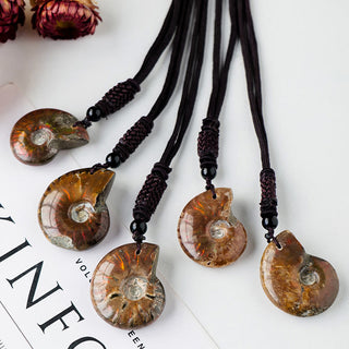 Buddha Gift Natural Ammonite Fossil Snail Pattern Meditation Healing Necklace Pendant