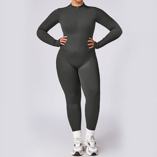 Buddha Gift PLUS SIZE Zip Up Solid Sports Jacket Flared Pants Leggings Gym Yoga Quick Drying Outfits