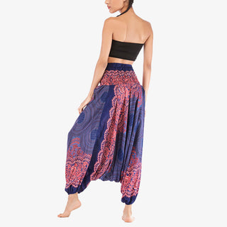 Buddha Gift Two Style Wear Round Geometric Pattern Loose Smocked Harem Trousers Jumpsuit High Waist Women's Yoga Pants