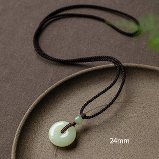Buddha Gift Natural Round Jade Peace Buckle Luck Prosperity Necklace Pendant