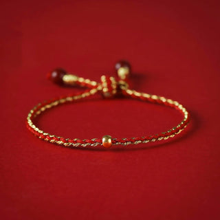 Buddha Gift Handmade 925 Sterling Silver Lotus Cinnabar Gold Bead Blessing Braid Bracelet