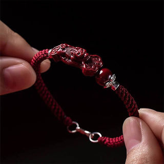 Buddha Gift Handcrafted PiXiu Cinnabar Wealth Luck Braided Bracelet