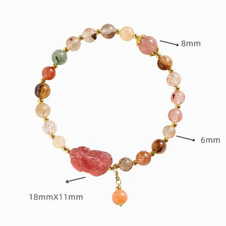 Buddha Gift Natural Rutilated Quartz Strawberry Quartz PiXiu Wealth Bracelet