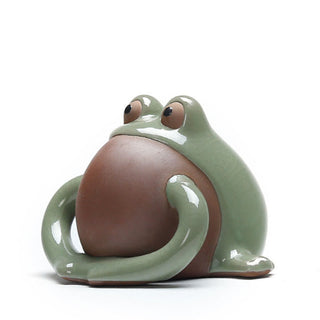 Buddha Gift FengShui Wealth Lucky Cute Frog Ceramic Tea Pet Figurine Decoration
