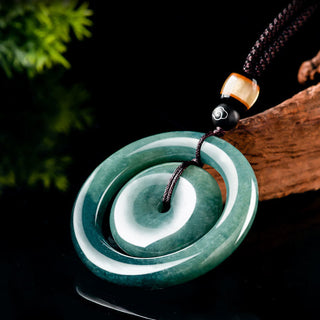 Buddha Gift Natural Round Jade Peace Buckle Luck Prosperity Necklace Pendant
