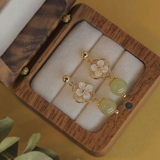 Buddha Gift Tridacna Stone Flower Jade Bead Blessing Drop Earrings