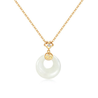 Buddha Gift White Jade Peace Buckle Blessings Luck Necklace Pendant