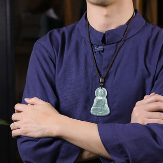 Buddha Gift Amitabha Buddha Natural Jade Lotus Amulet Compassion String Necklace Pendant