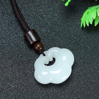 Buddha Gift Tianshan Jade Golden Silk Jade Chinese Lock Charm Abundance Necklace Pendant