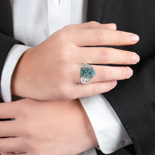 Buddha Gift 925 Sterling Silver Fengshui Wealth Prosperity Jade PiXiu Luck Ring