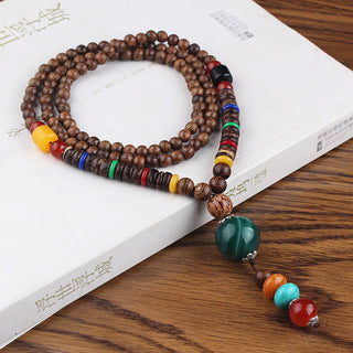 Buddha Gift Tibetan Wenge Wood Bodhi Seed Agate Balance Peace Necklace Pendant