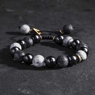 Buddha Gift Black Obsidian Lava Rock Stone Yin Yang Strength Bracelet