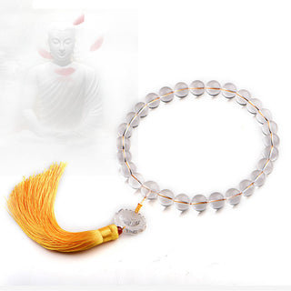 Buddha Gift Natural White Crystal Lotus Wrist Mala Meditation Tassels Pocket Mala Car Decoration