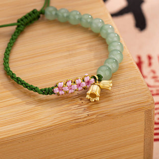 Buddha Gift Handmade Jade Bead Lily of the Valley Charm Luck Braided Bracelet