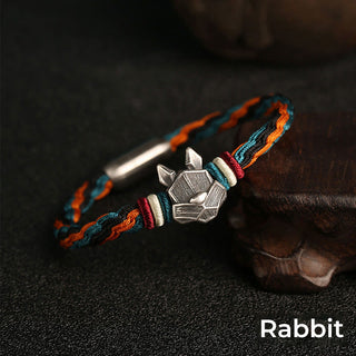 Buddha Gift Handmade 999 Sterling Silver Year of the Dragon Chinese Zodiac Protection Colorful Reincarnation Knot Rope Bracelet