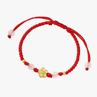 Buddha Gift Handmade 925 Sterling Silver Peach Blossom Cherry Sakura Chalcedony Bead Luck Red Rope Bracelet