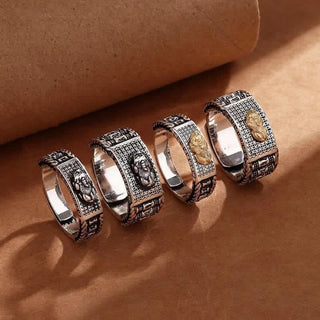 Buddha Gift Lucky FengShui PiXiu Wealth Prayer Wheels Couple Ring