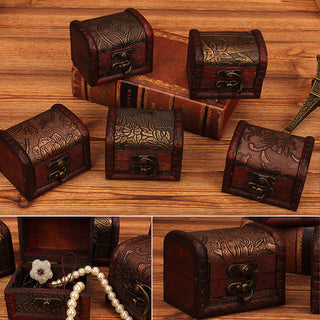 Buddha Gift Retro Small Wood Jewelry Box Lotus Golden Grape Copper Coin Daffodil Grass Flower Jewelry Storage Box