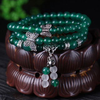 Buddha Gift Natural Green Agate Butterfly Support Bracelet