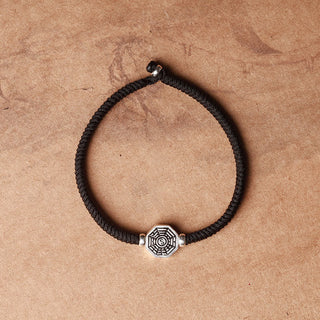 Buddha Gift 925 Sterling Silver Yin Yang Bagua Symbol Cinnabar String Concentration Bracelet