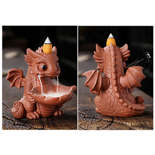 Buddha Gift Lovely Dinosaur Purple Clay Backflow Smoke Fountain Healing Incense Burner Decoration