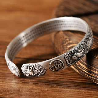 Buddha Gift Tibetan PiXiu Heart Sutra Coin White Copper Wealth Bracelet Adjustable Bangle