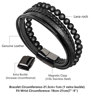 Buddha Gift Natural Lava Rock Black Onyx Bead Leather Bracelet
