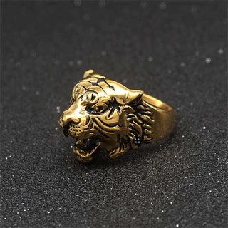 Buddha Gift Men's Animal Tiger Head Titanium Steel Balance Calm Punk Rock Biker Ring