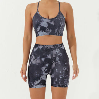 Buddha Gift 2Pcs Camo Print Backless Criss-Cross Strap Top Bra Shorts Leggings Pants Fitness Yoga Outfit Set