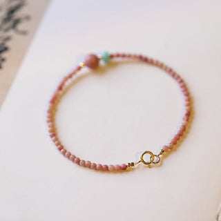 Buddha Gift 14K Gold Plated Natural Rhodonite Loving Energy Chain Bracelet