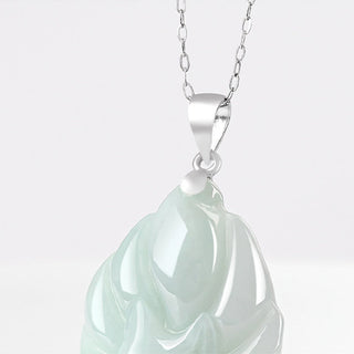 Buddha Gift 925 Sterling Silver Natural Jade Nine Tailed Fox Prosperity Necklace Pendant