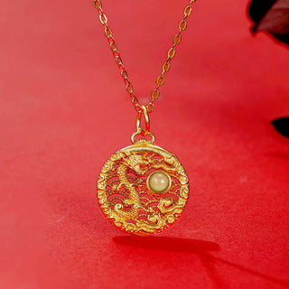 Buddha Gift 925 Sterling Silver Year Of The Dragon Auspicious Clouds Hetian Jade Inlaid Luck Necklace Pendant