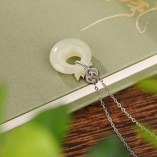 Buddha Gift 925 Sterling Silver Plated Gold Year of the Dragon Hetian Jade Peace Buckle Copper Coin Abundance Necklace Pendant