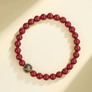 Buddha Gift 925 Sterling Silver Natural Cinnabar Four Beasts Blessing Bracelet