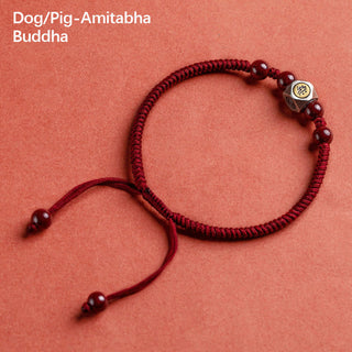 Buddha Gift 925 Sterling Silver Chinese Zodiac Natal Buddha Cinnabar Calm Bracelet