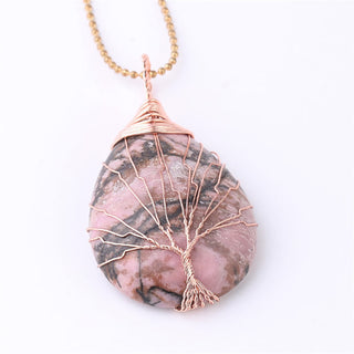 Buddha Gift Natural Quartz Crystal Tree Of Life Healing Energy Necklace Pendant