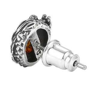 Buddha Gift 925 Sterling Silver Natural Amber Dragon Success Protection Stud Earring