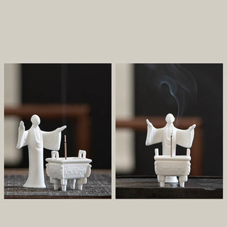 Buddha Gift Prosperous Dragon Double Lion Ears Pattern Healing Ceramic Incense Burner Decoration