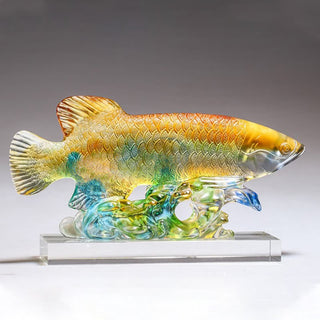 Buddha Gift Handmade Liuli Crystal Koi Fish Art Piece Luck Home Office Decoration