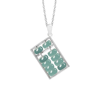 Buddha Gift 925 Sterling Silver Natural Jade Abacus Pattern Abundance Necklace Pendant