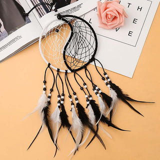Buddha Gift Yin Yang  Dream Catcher Circular Net with Feathers Balance Decoration