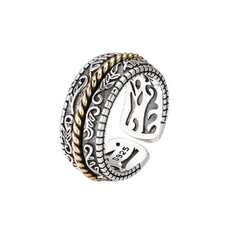 Buddha Gift 925 Sterling Silver Tang Dynasty Flower Design Luck Adjustable Ring