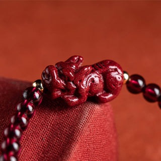 Buddha Gift Garnet Cinnabar PiXiu Blessing Calm String Bracelet
