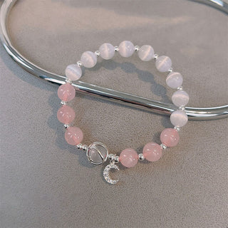 Buddha Gift Natural Cat's Eye Pink Crystal Moon Love Charm Bracelet