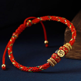 Buddha Gift Chinese Zodiac Natal Buddha Silver Luck Braided String Bracelet