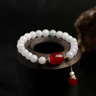 Buddha Gift Natural White Jade Agate Protection Bracelet