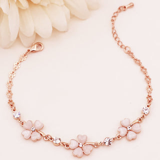 Buddha Gift Pink Crystal Four Leaf Clover Love Chain Bracelet