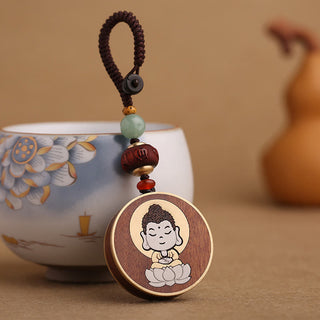 Buddha Gift Ebony Wood Rosewood Buddha Avalokitesvara Om Mani Padme Hum Balance Car Key Chain Decoration