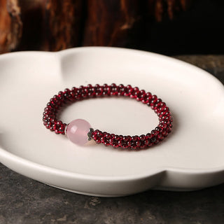 Buddha Gift Natural Garnet Pink Crystal Red Agate Amazonite Bead Protection Bracelet